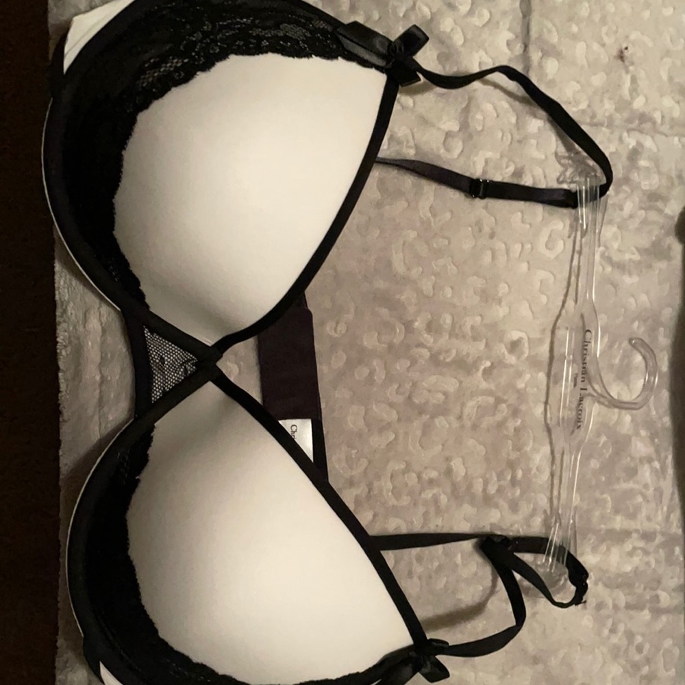 Christian Lacroix white with black lace push up Demi bra. 38D style#CL009. New